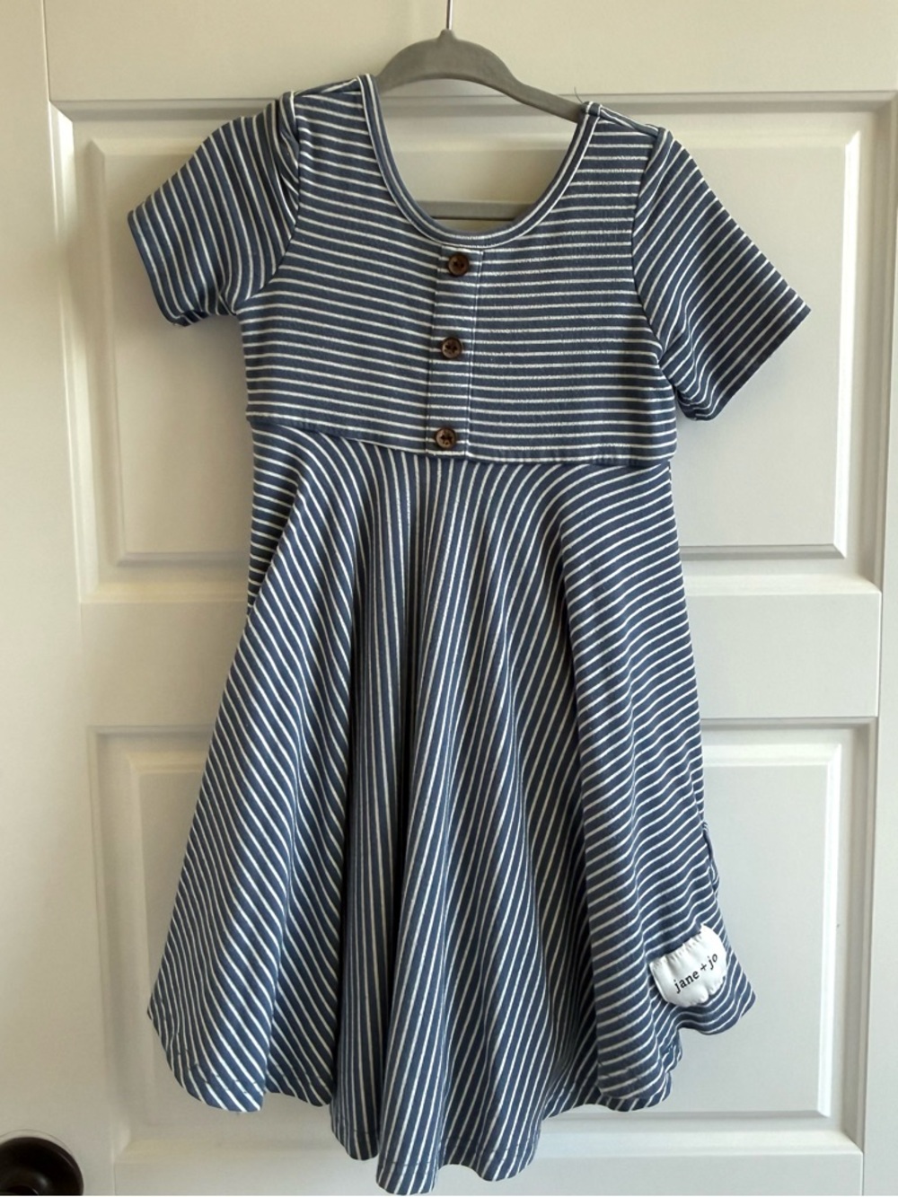 Girls' Blue and White Striped Casual Twirl Dress